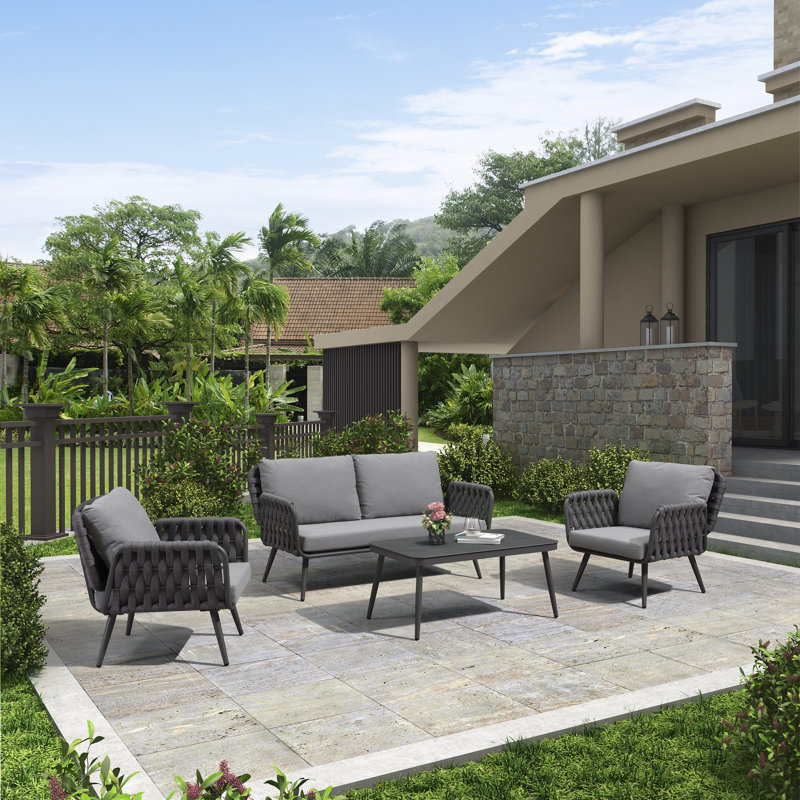 Wade Logan Patio Conversation Set 4 Pieces Allweather Outdoor Seating